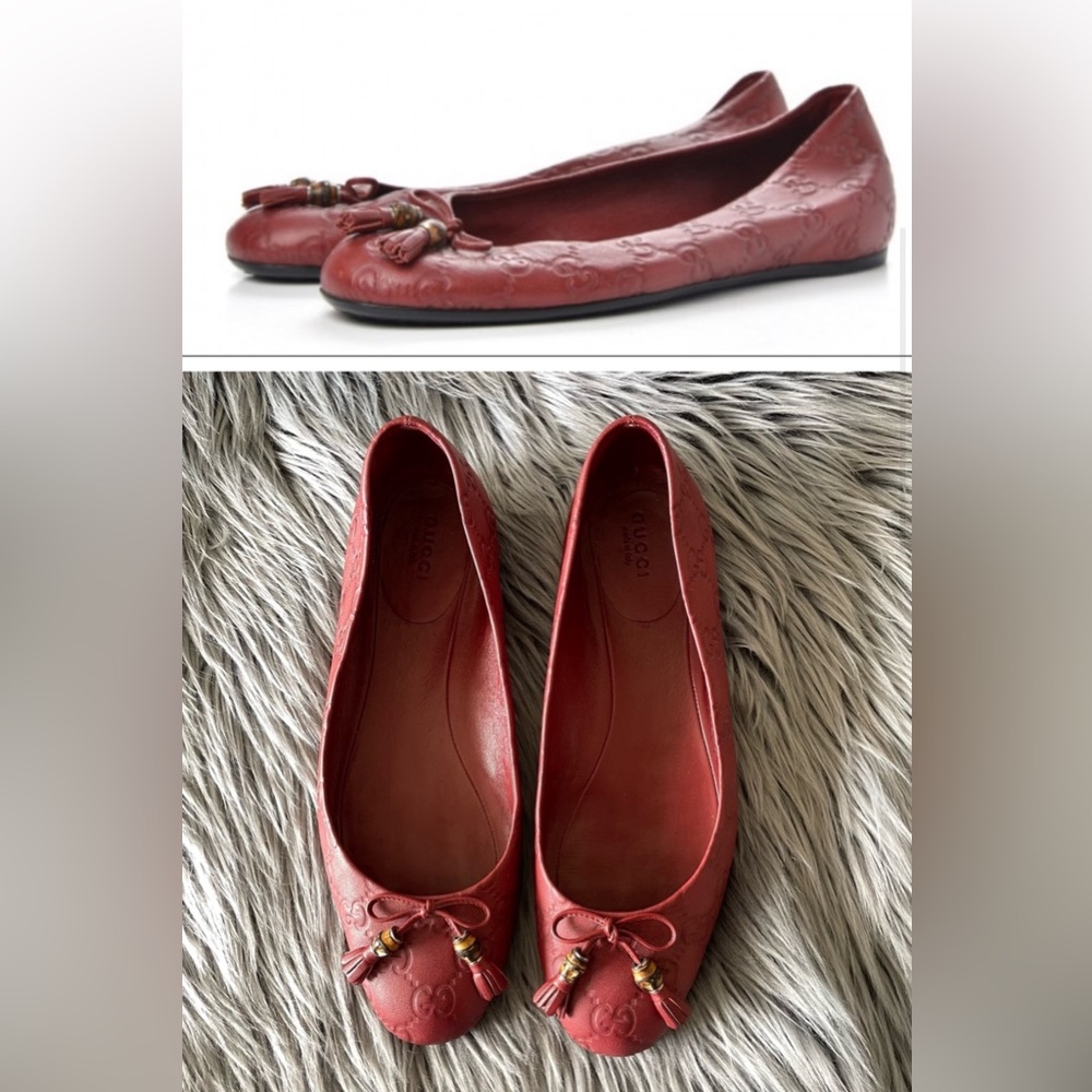 GUCCI guccissima leather bamboo tassel ballet flats